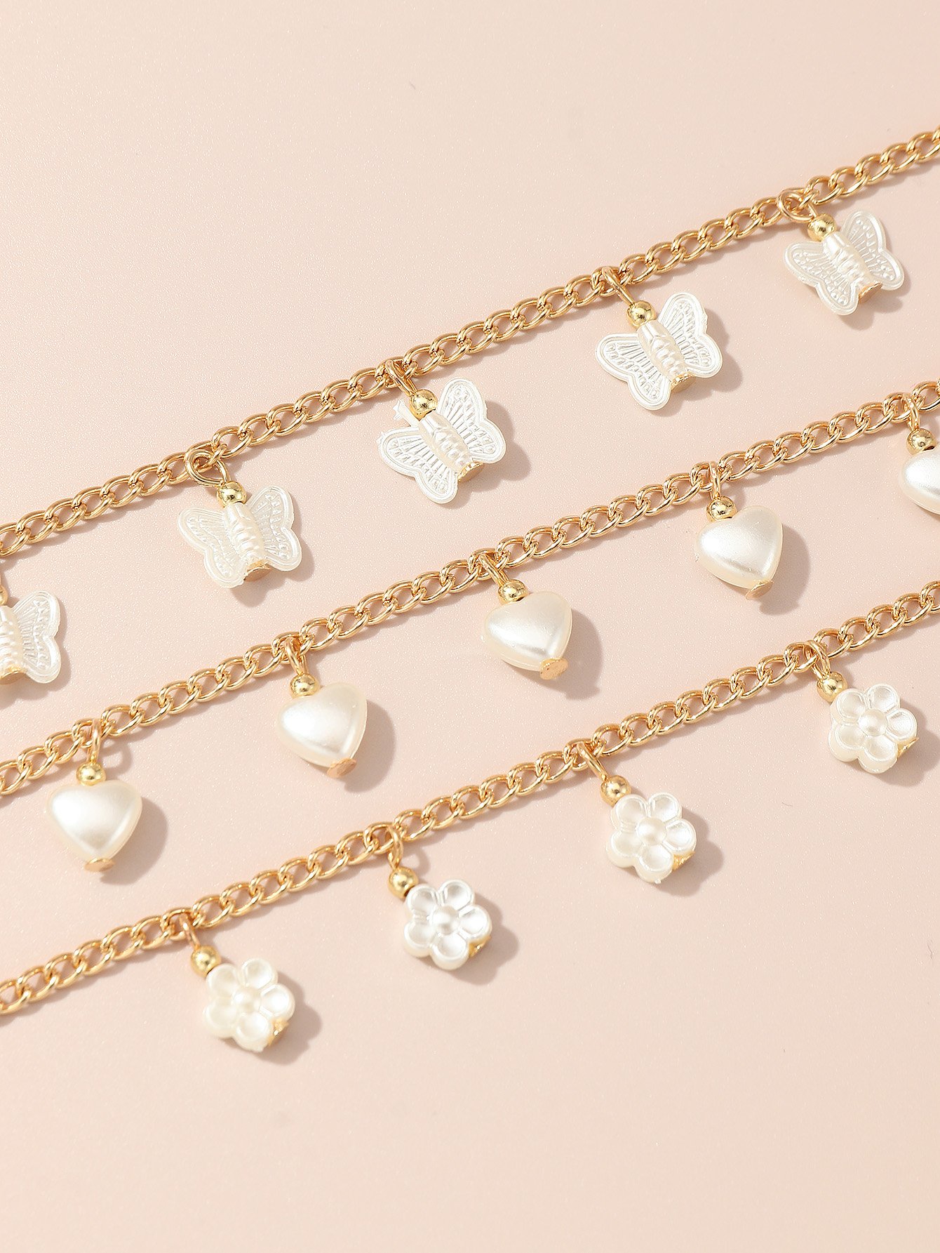 Pack of 3 - Girls Gold Tone Chain Bracelets with Butterfly Charms