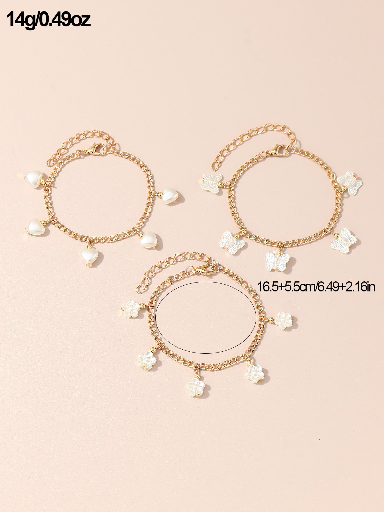 Pack of 3 - Girls Gold Tone Chain Bracelets with Butterfly Charms