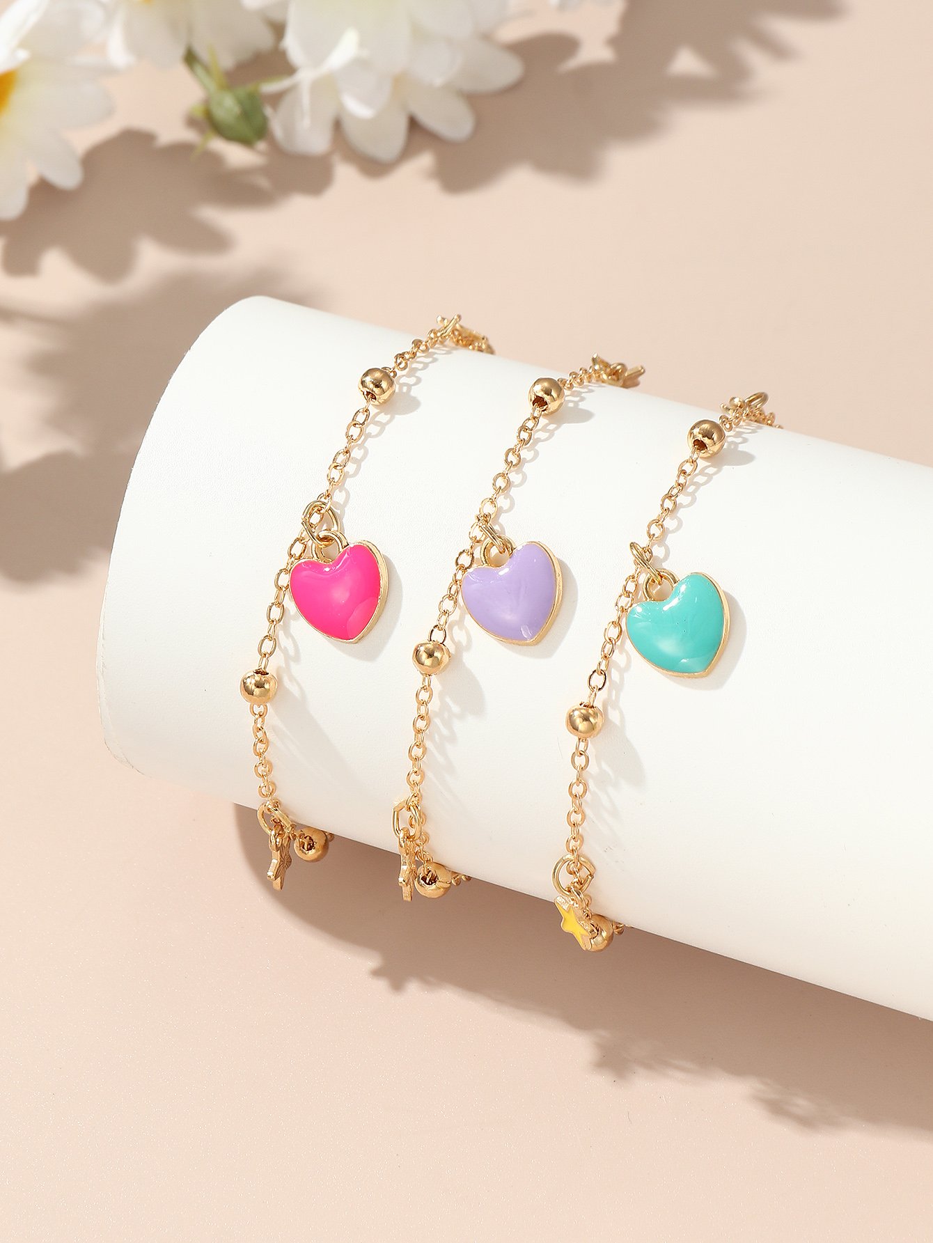 Set of 3 - Heart Charm Bracelets