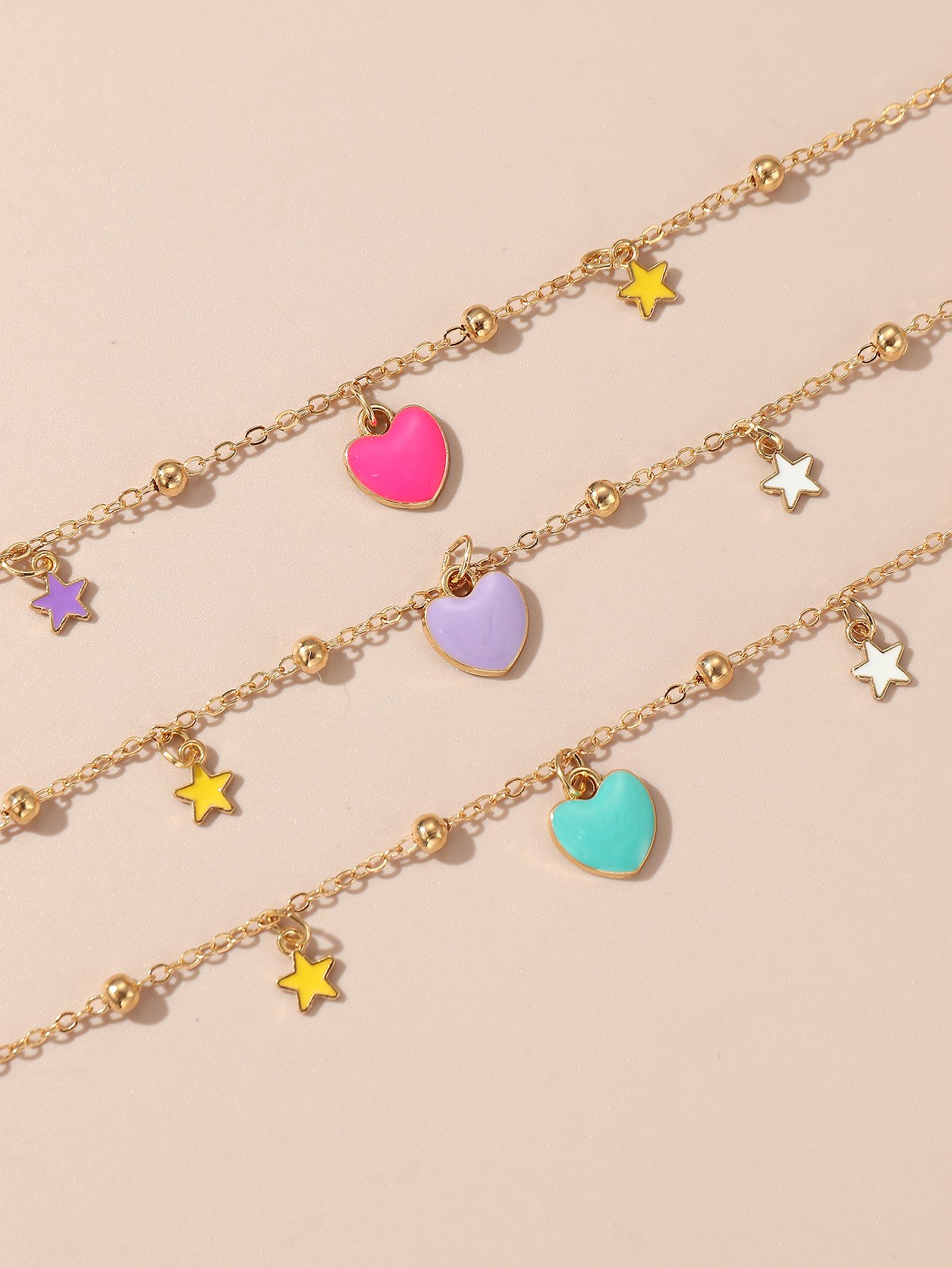 Set of 3 - Heart Charm Bracelets