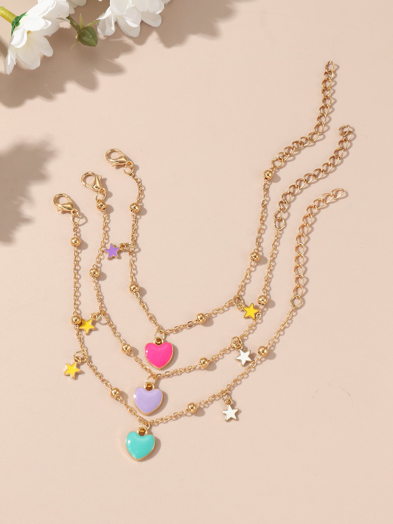 Set of 3 - Heart Charm Bracelets