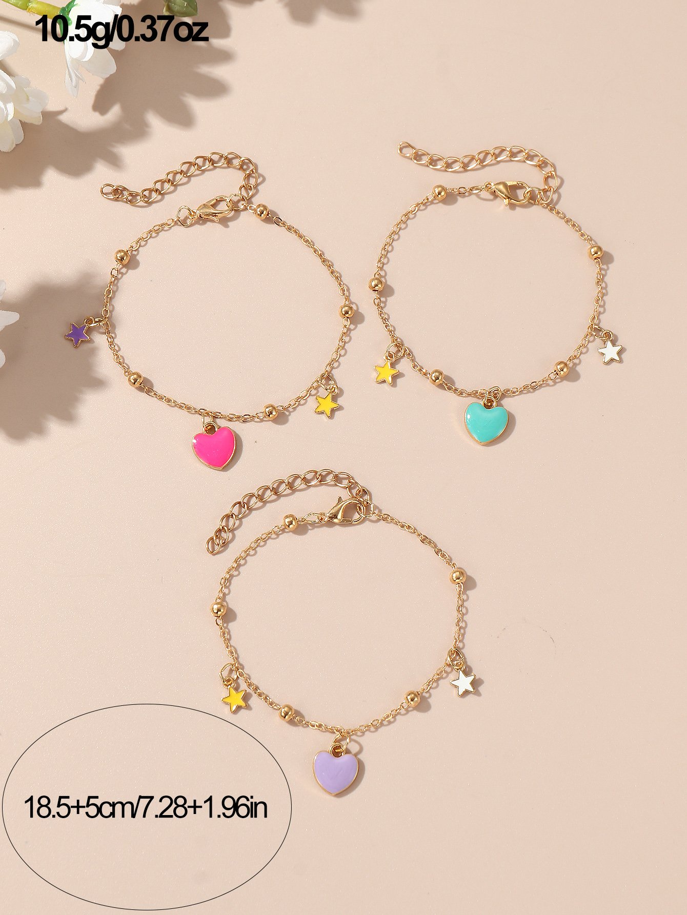 Set of 3 - Heart Charm Bracelets