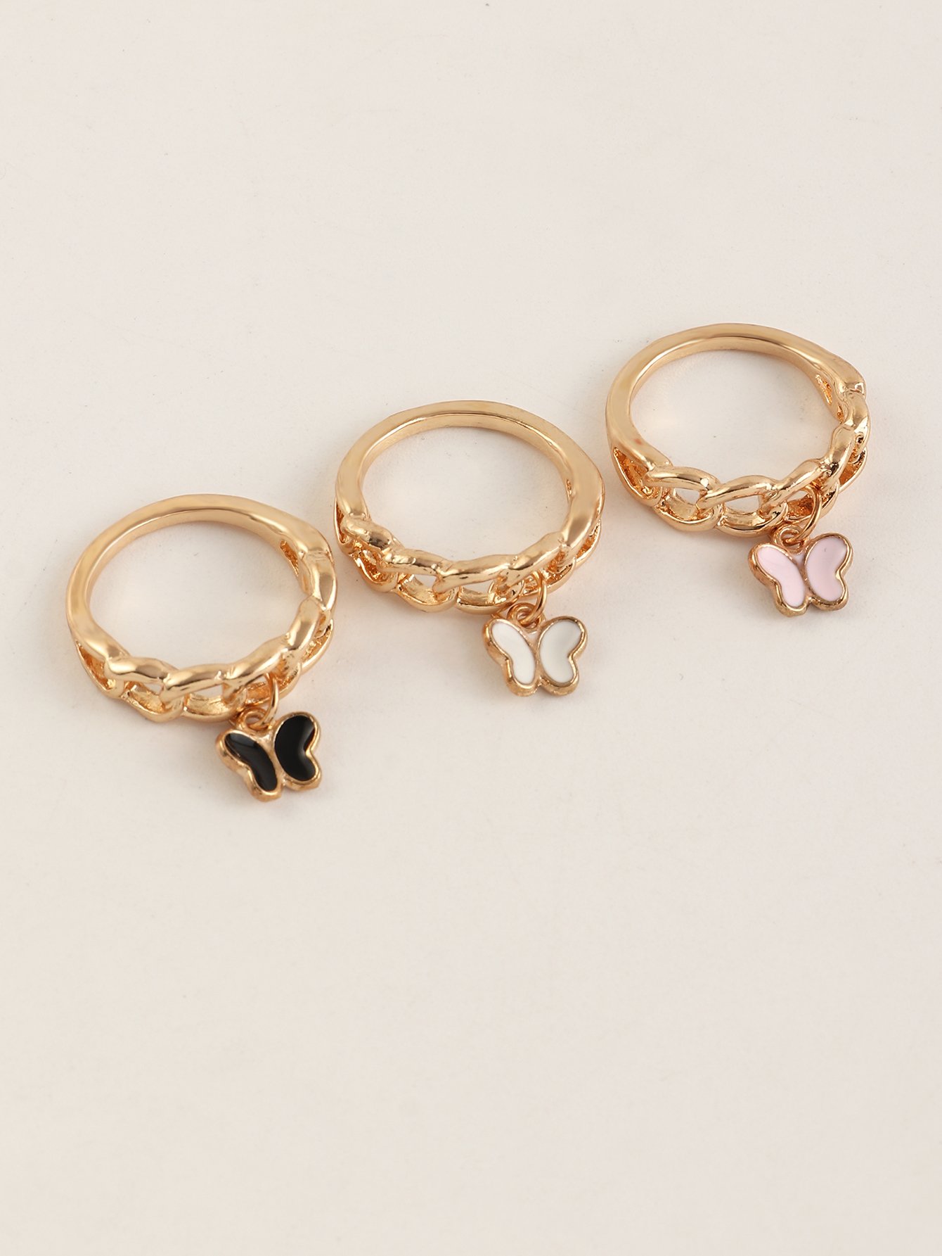 Girls Set of 3 - Butterfly Charm Rings