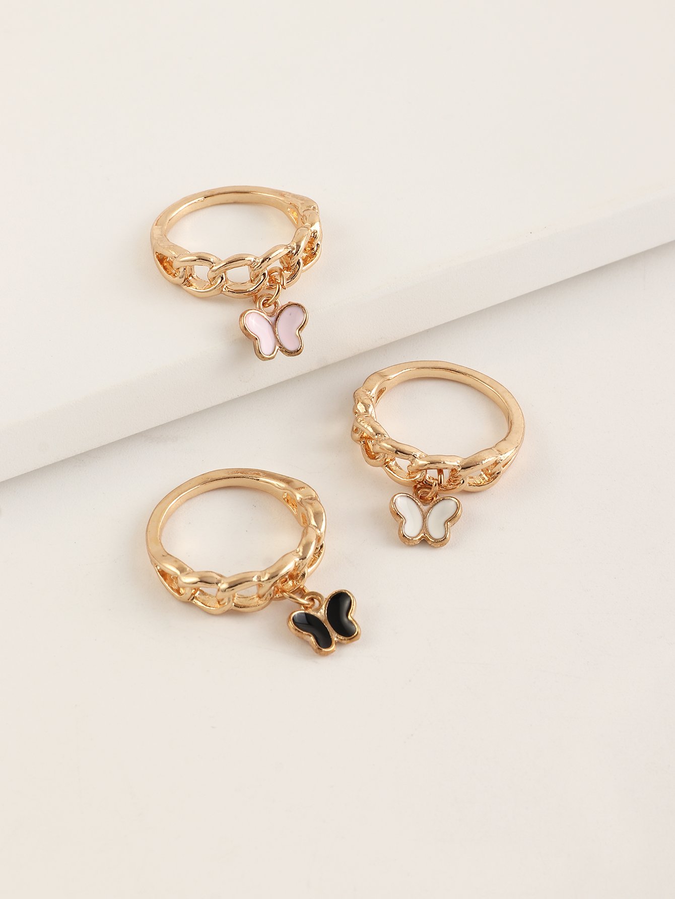 Girls Set of 3 - Butterfly Charm Rings