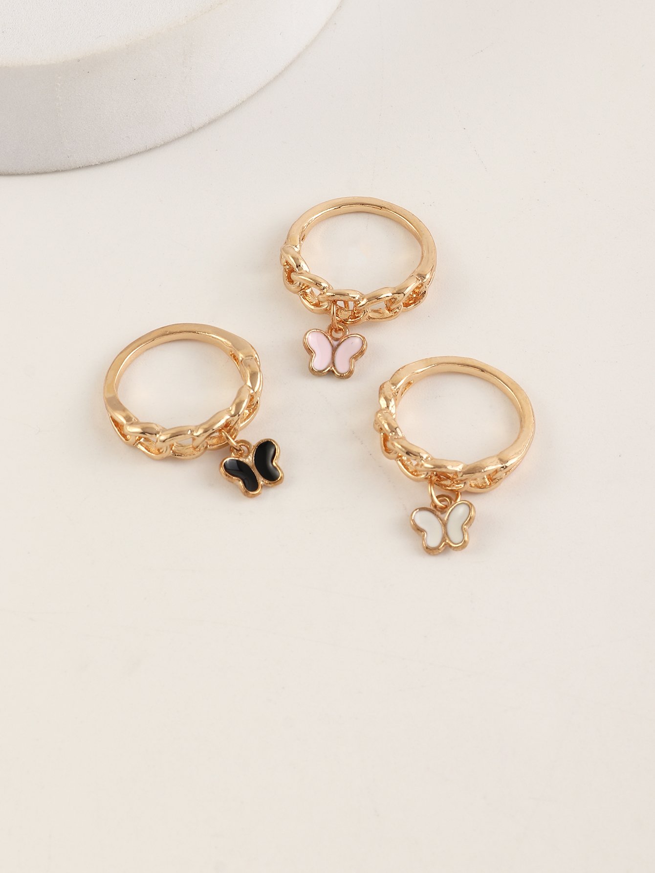 Girls Set of 3 - Butterfly Charm Rings