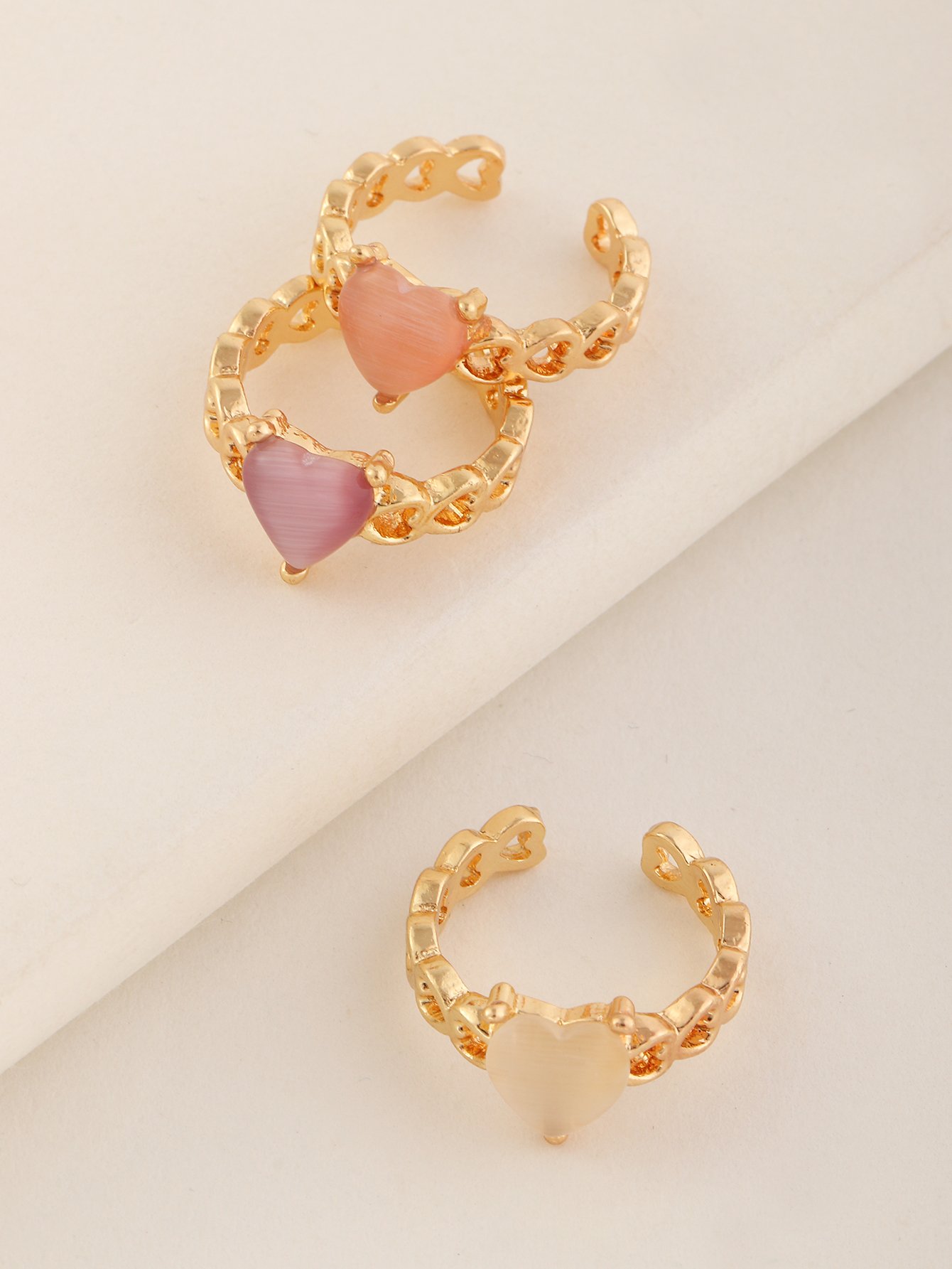 Girls Set of 3 - Heart Link Rings