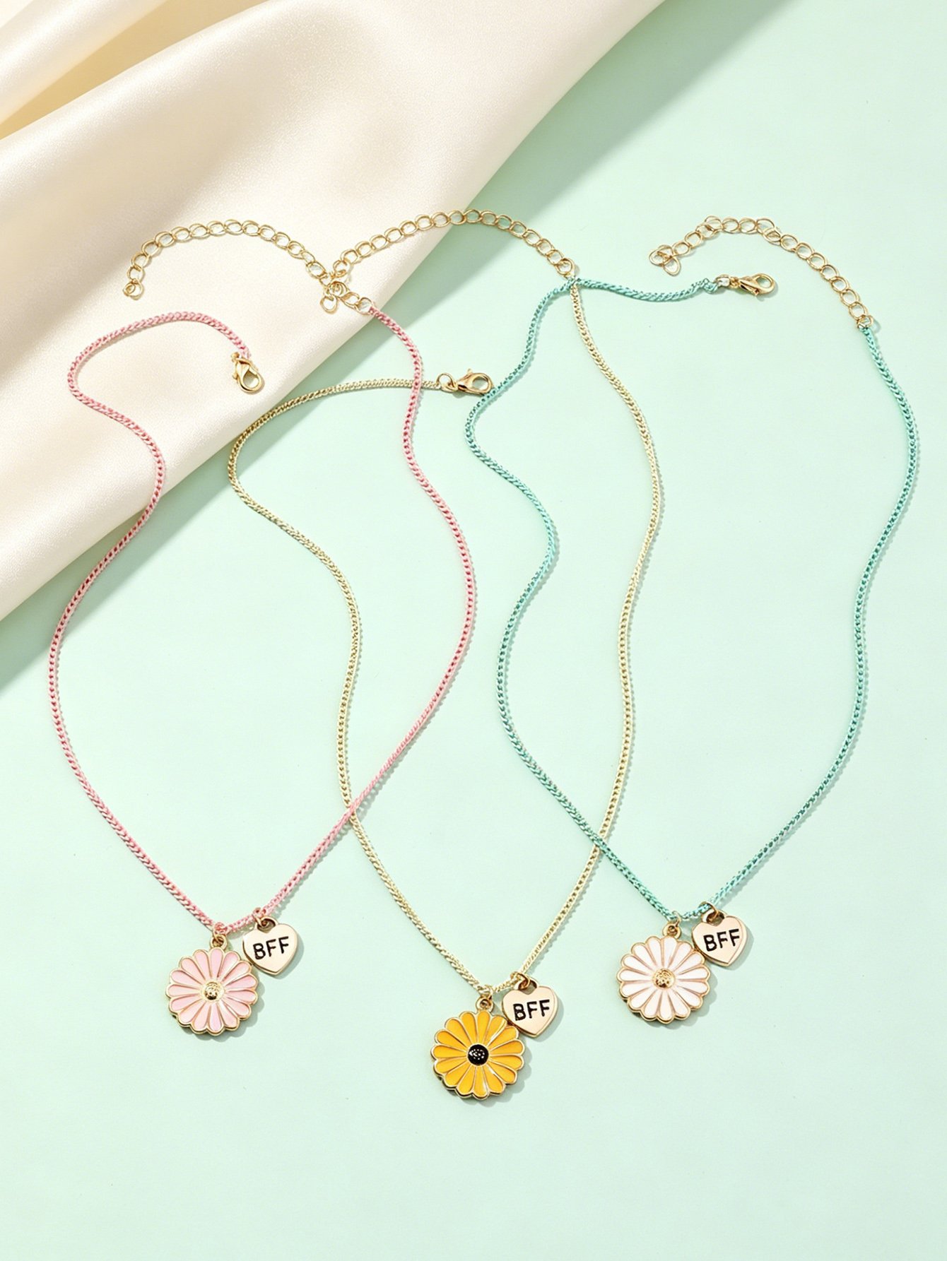 Pack of 3 - Girls Multi-Color Flower Charm Pendant Necklaces