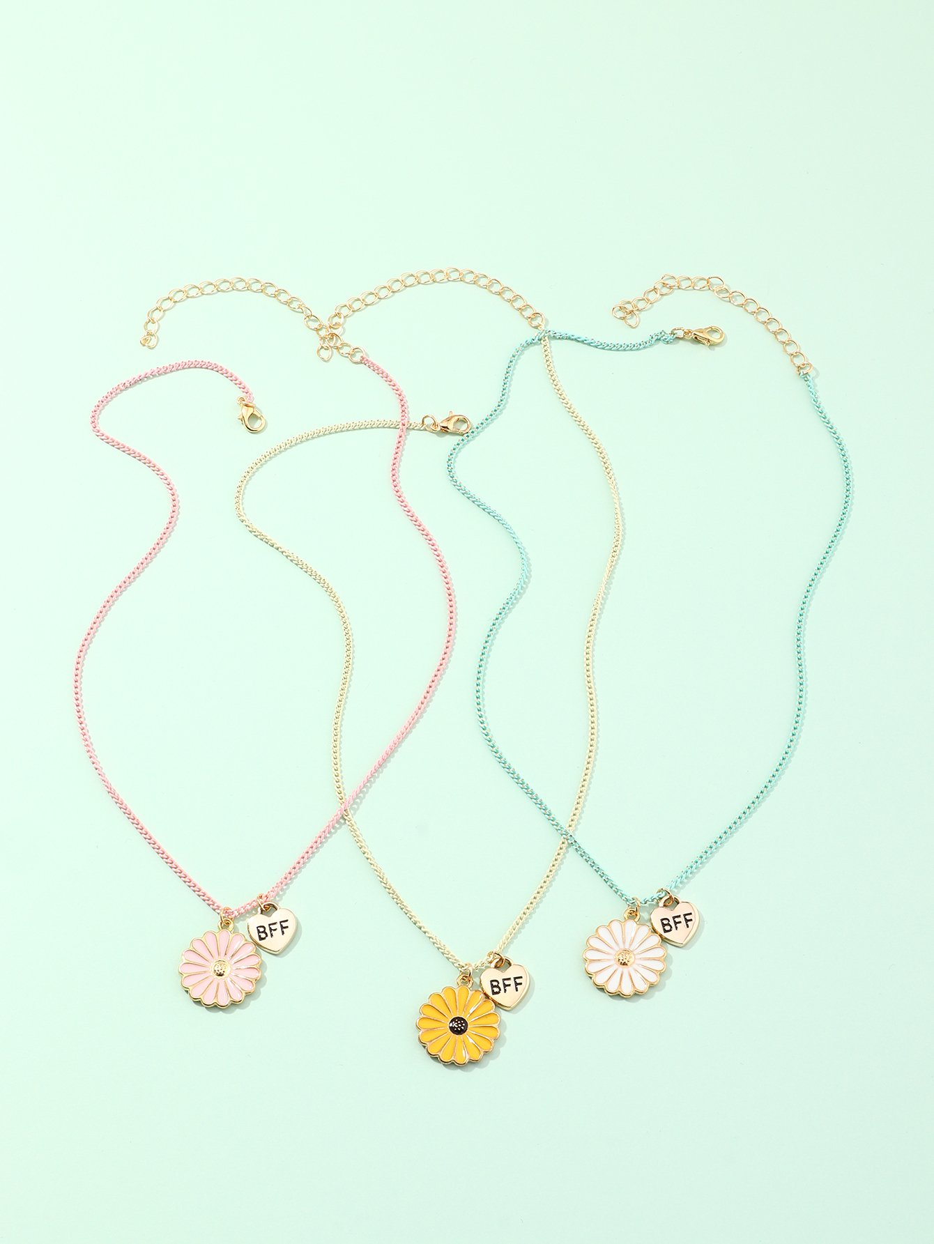 Pack of 3 - Girls Multi-Color Flower Charm Pendant Necklaces
