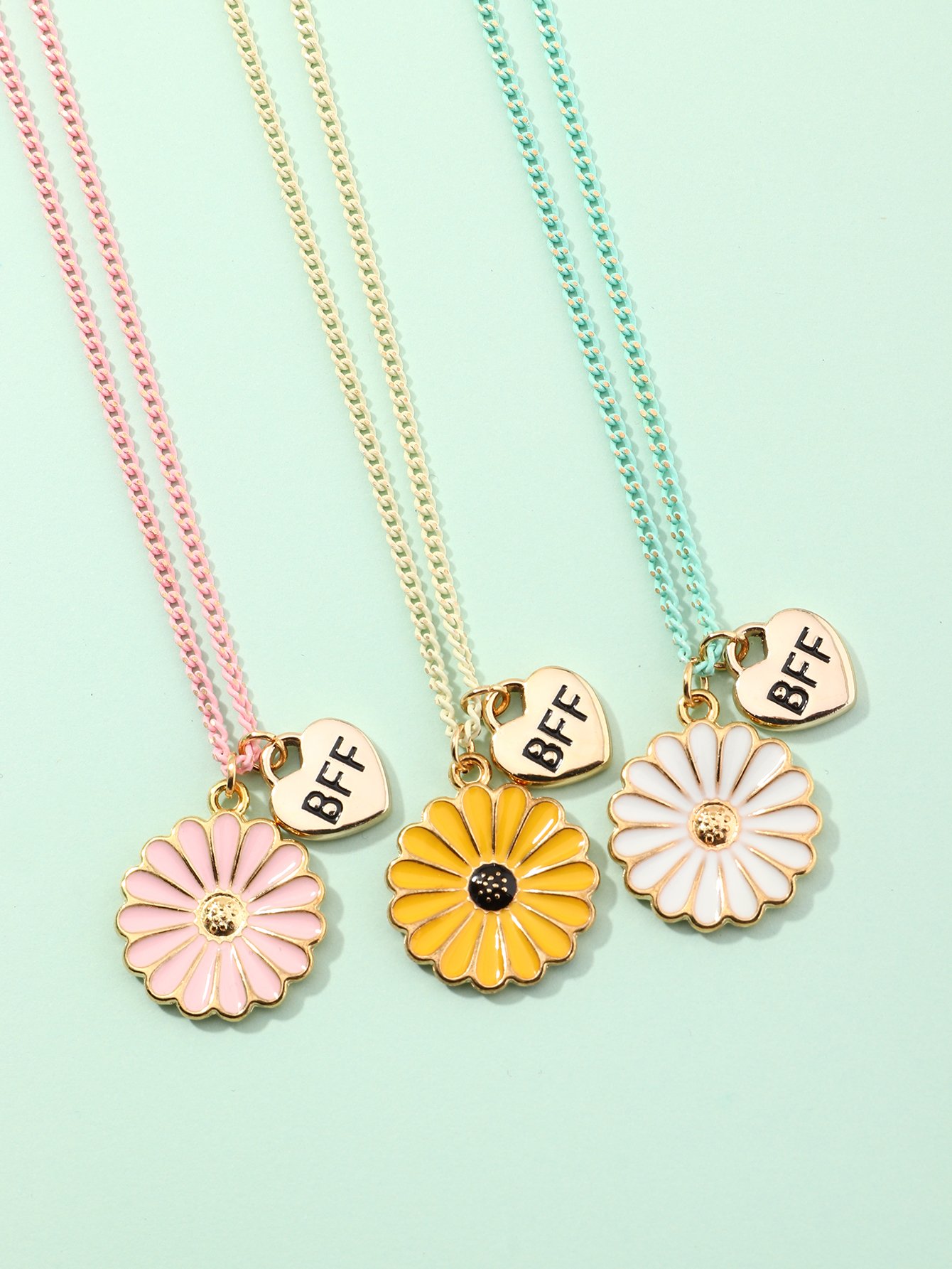Pack of 3 - Girls Multi-Color Flower Charm Pendant Necklaces