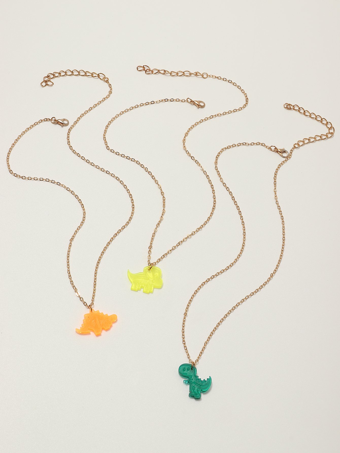 Pack of 3 - Girls Multi-Color Dinosaur Pendant Necklaces