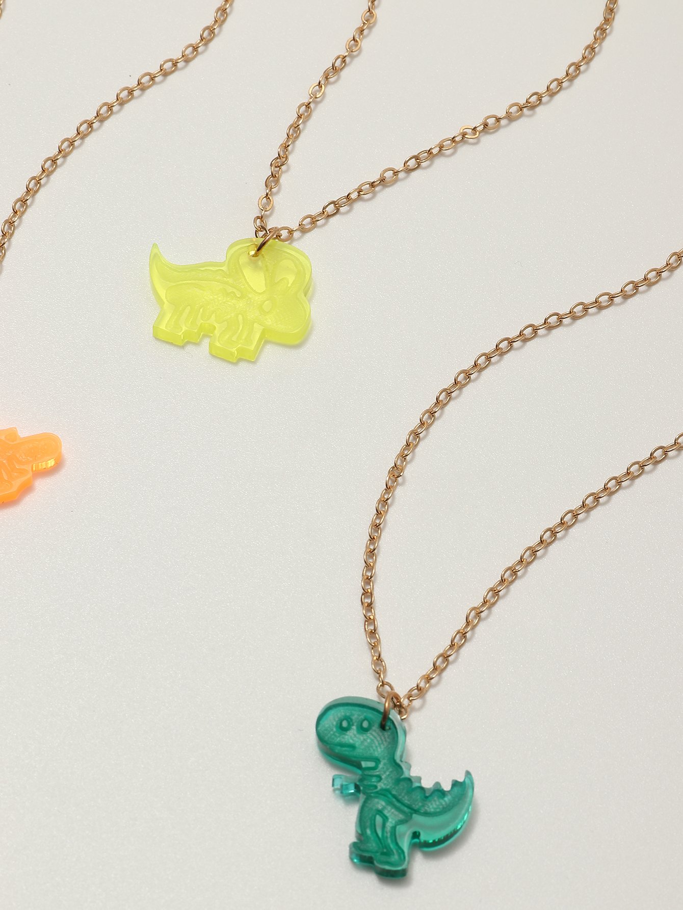 Pack of 3 - Girls Multi-Color Dinosaur Pendant Necklaces
