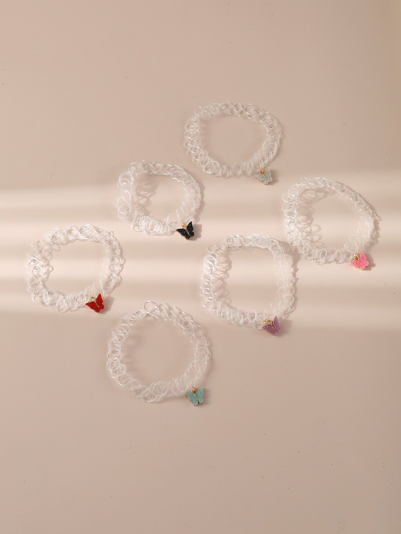 Pack of 6 - Girls Multi-Color Glitter Butterfly Pendant Choker Necklaces