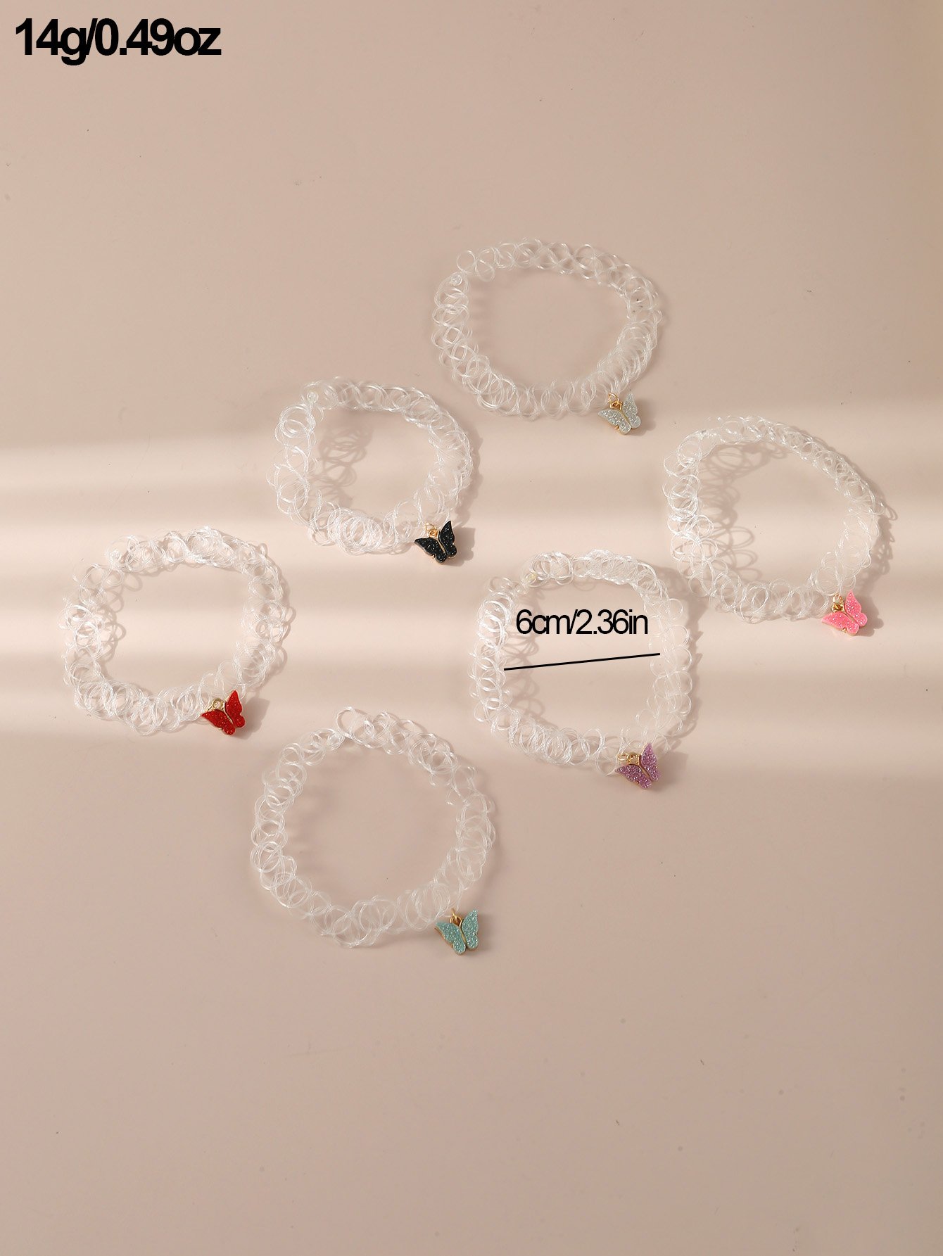 Pack of 6 - Girls Multi-Color Glitter Butterfly Pendant Choker Necklaces