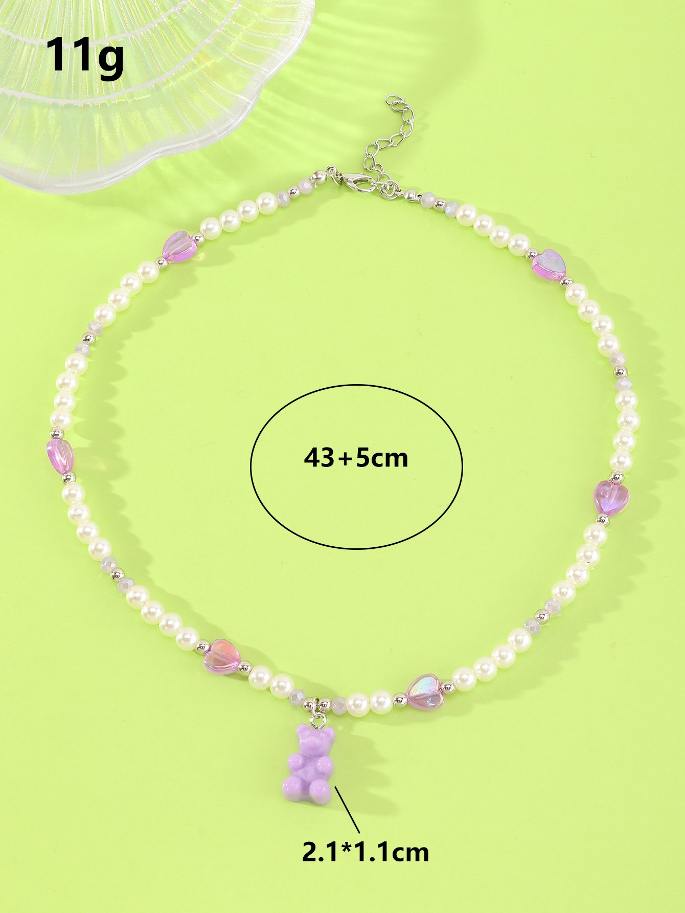 Girls Multi-Color Bear and Hear Charms Pearl Beaded Necklace