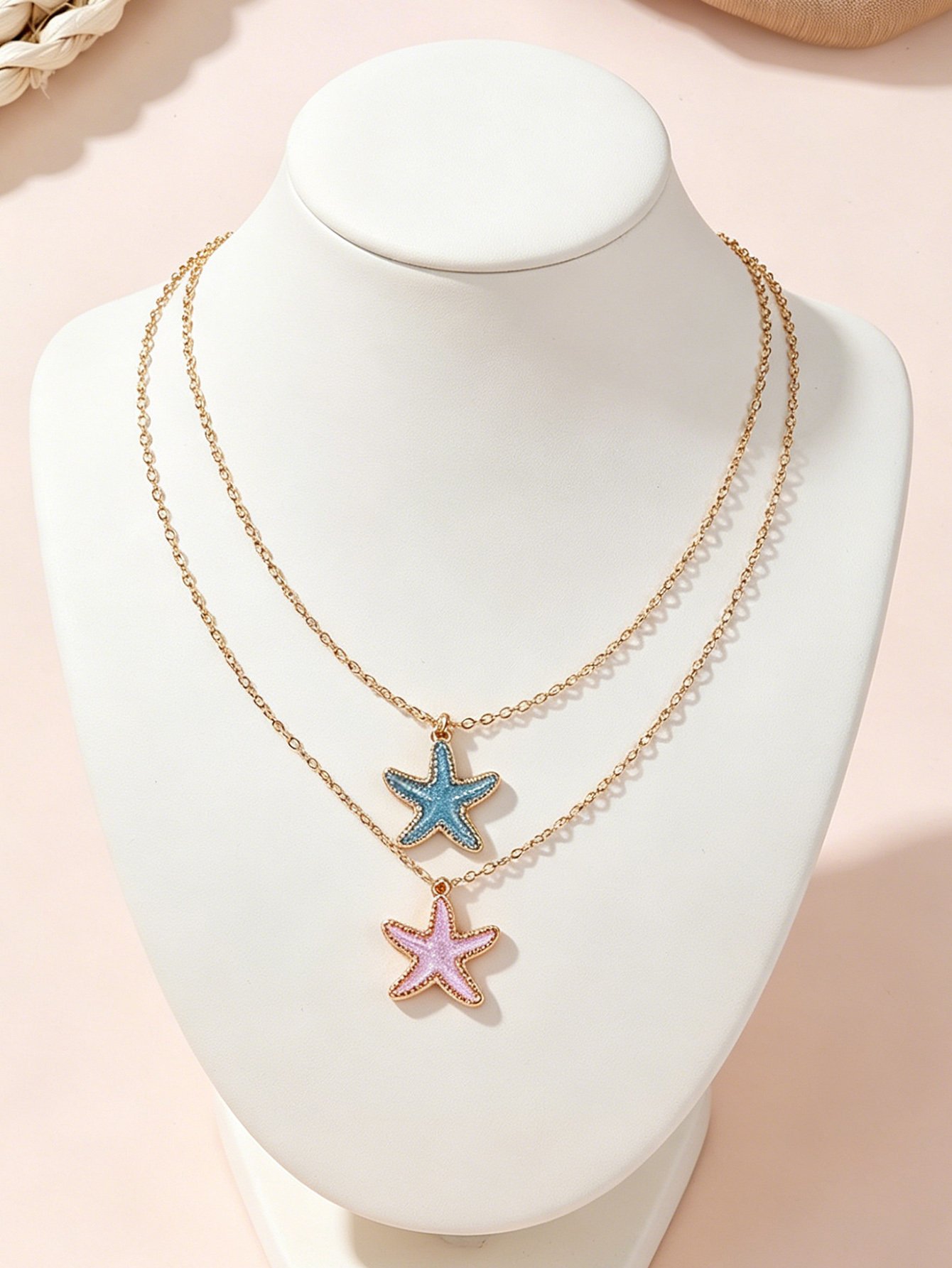 Pack of 2 - Girls Multi-Color Starfish Pandant Necklaces