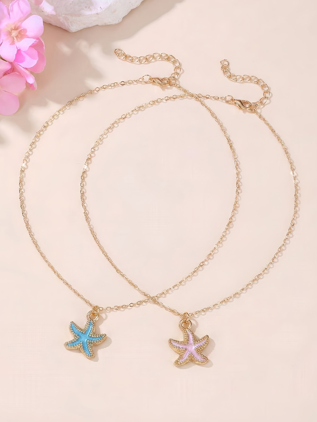 Pack of 2 - Girls Multi-Color Starfish Pandant Necklaces