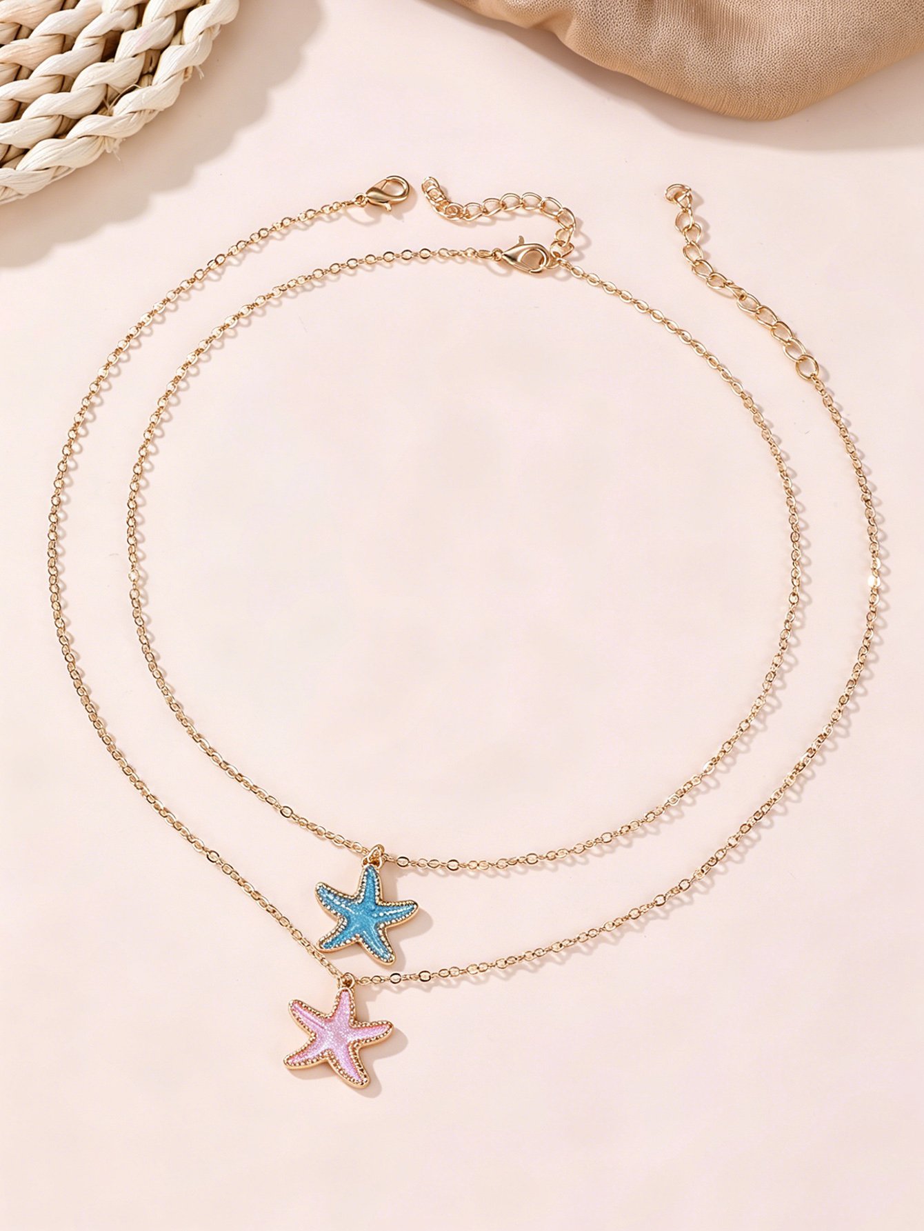 Pack of 2 - Girls Multi-Color Starfish Pandant Necklaces