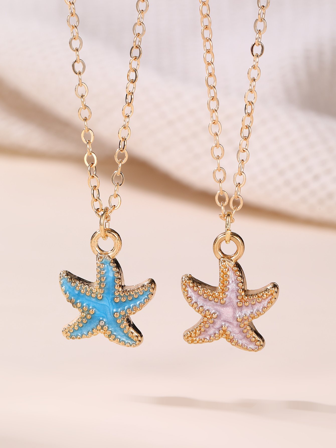 Pack of 2 - Girls Multi-Color Starfish Pandant Necklaces