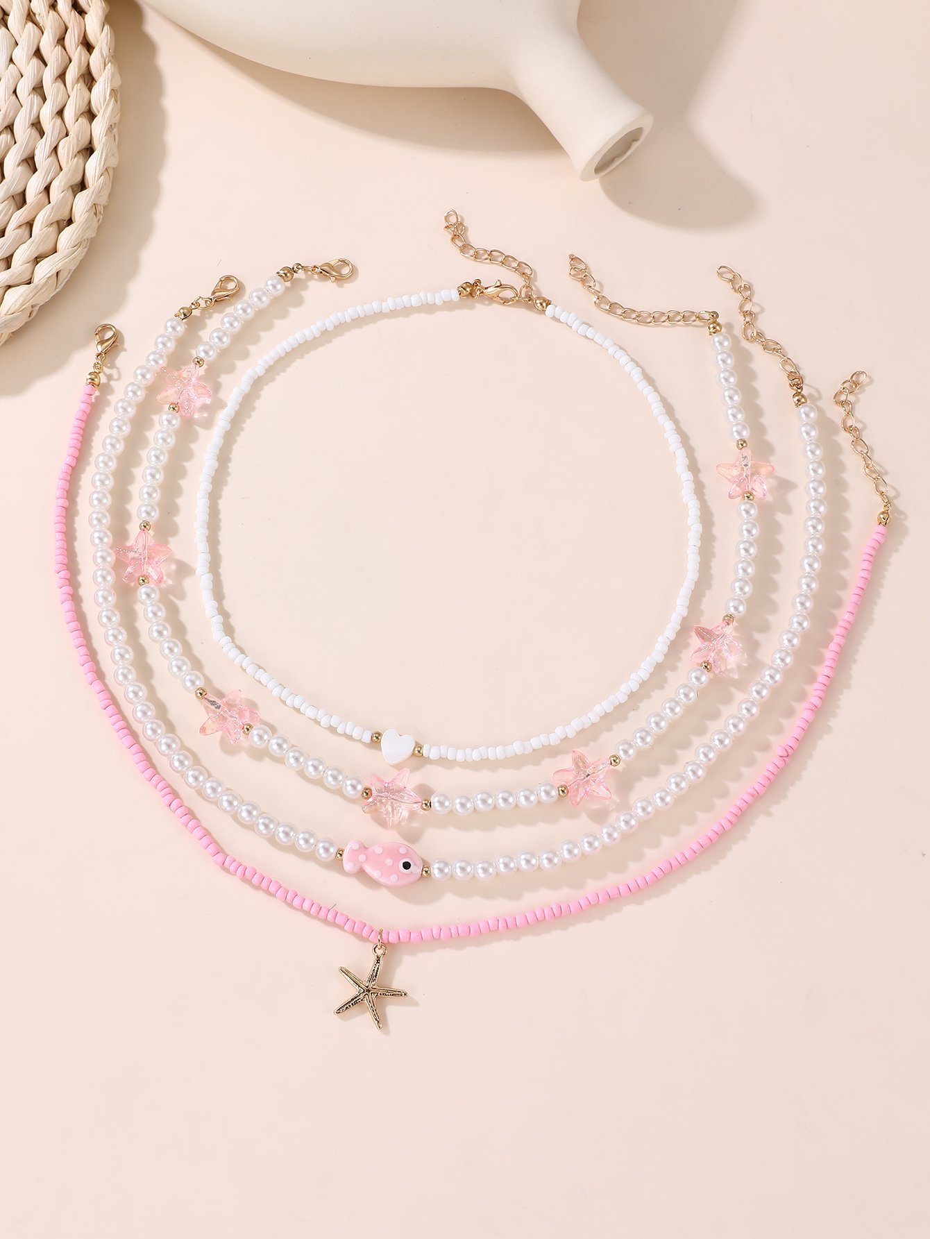 Pack of 4 - Girls Multi-Color Ocean-Themed Pendant Necklaces