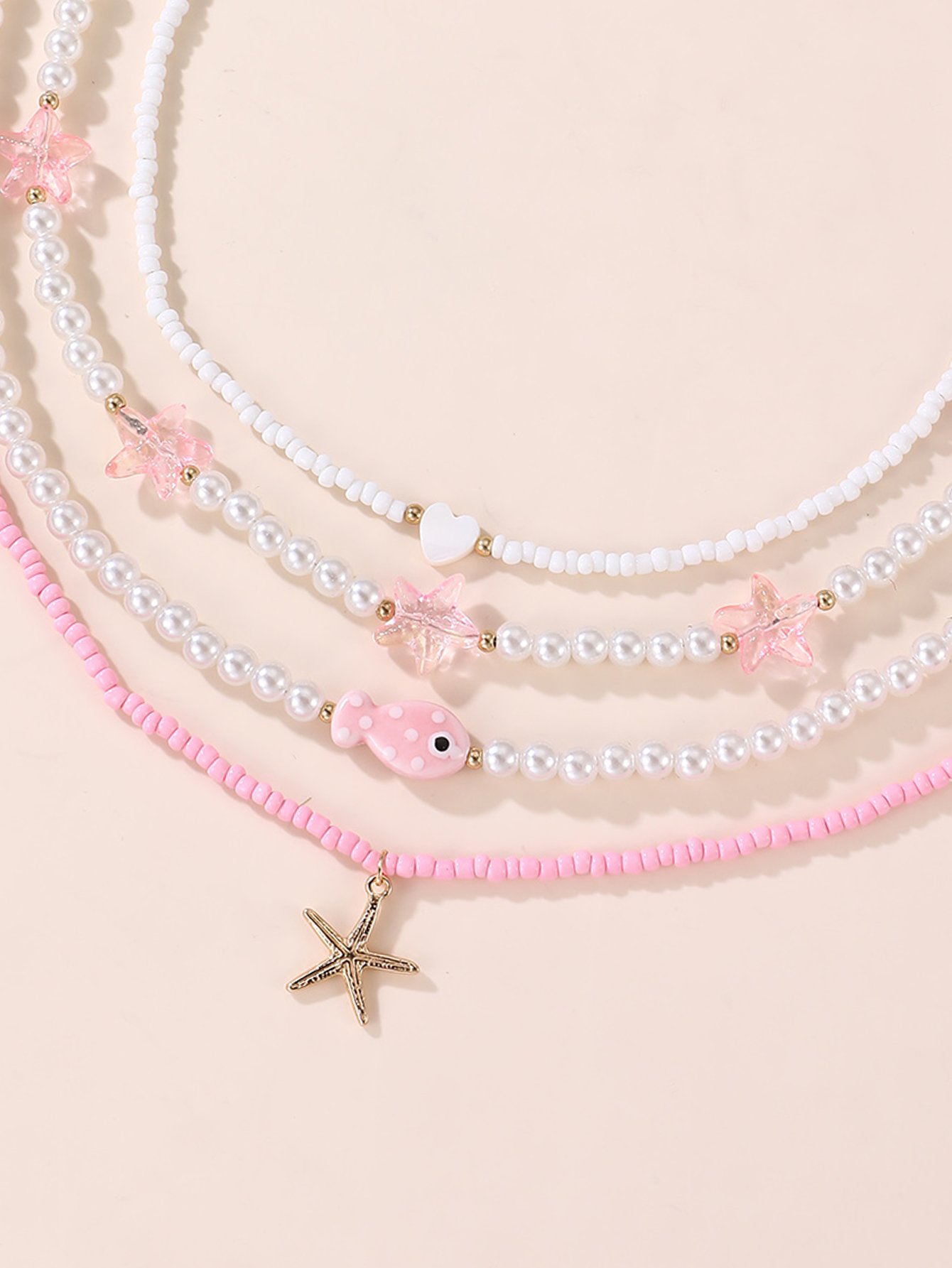 Pack of 4 - Girls Multi-Color Ocean-Themed Pendant Necklaces
