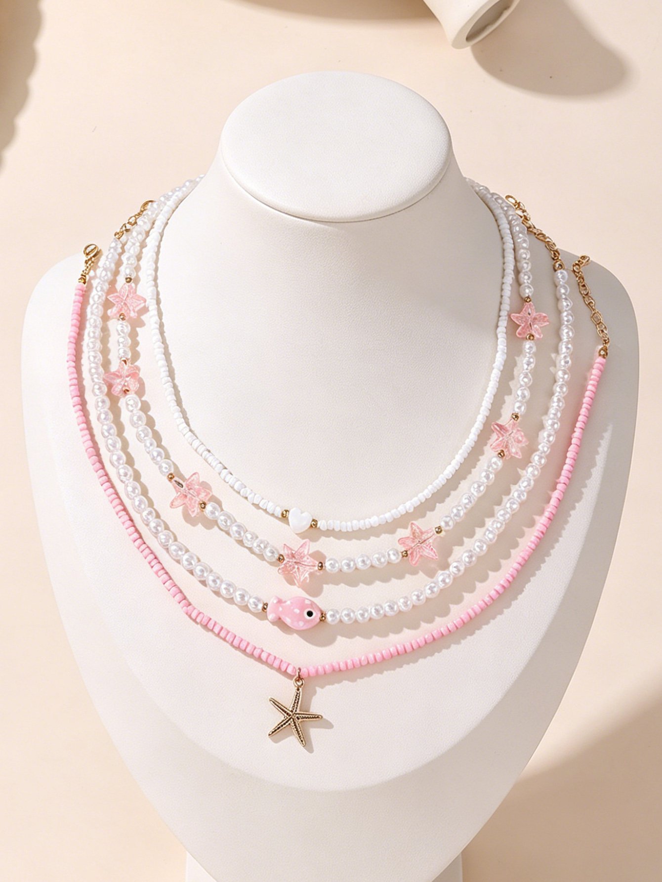 Pack of 4 - Girls Multi-Color Ocean-Themed Pendant Necklaces