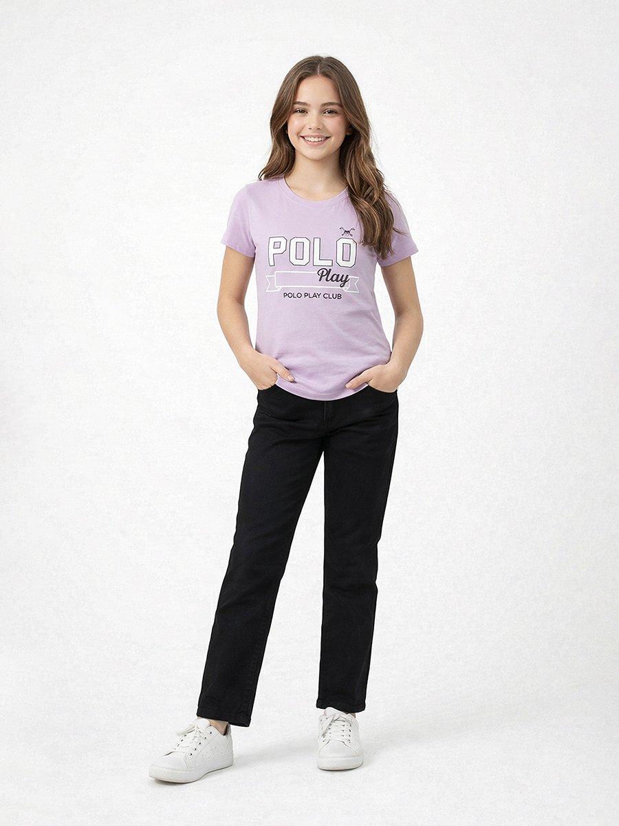 Teen Girls Graphic Logo Crew Neck T-Shirt