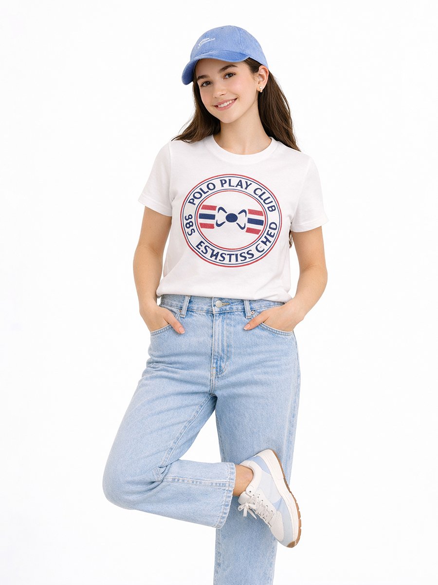 Teen Girls Graphic Logo Crew Neck T-Shirt