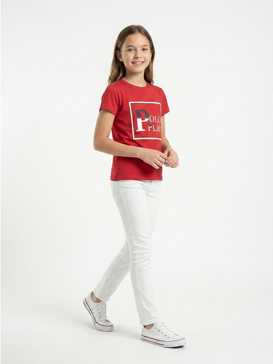 Teen Girls Graphic Logo Crew Neck T-Shirt