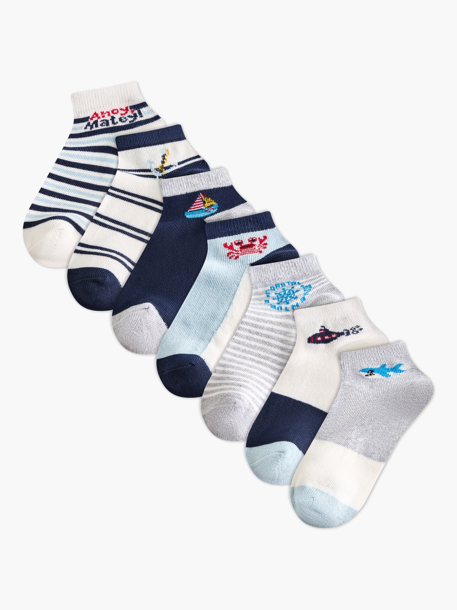 Pack of 7 Baby Boys Nautical Print Socks