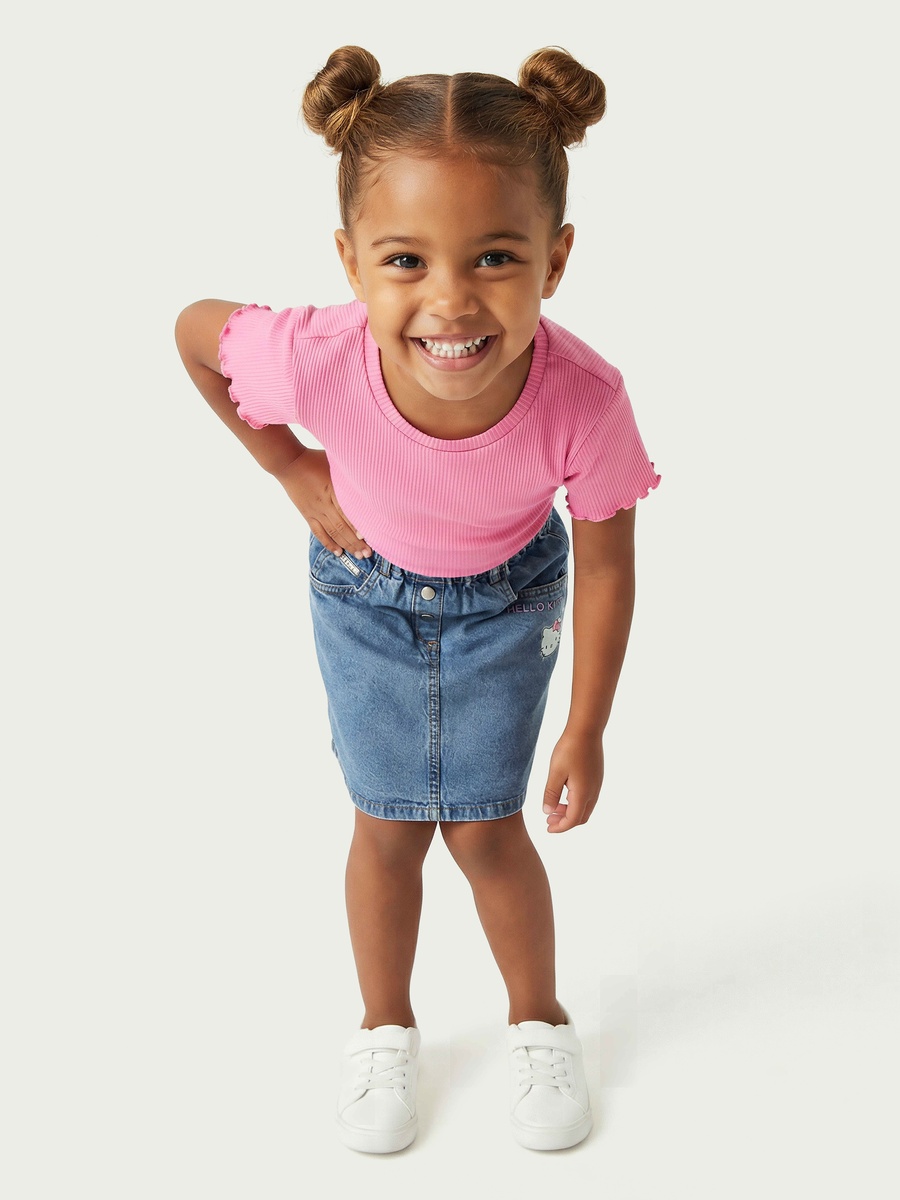 Mini Denim Skirt with Hello Kitty Print