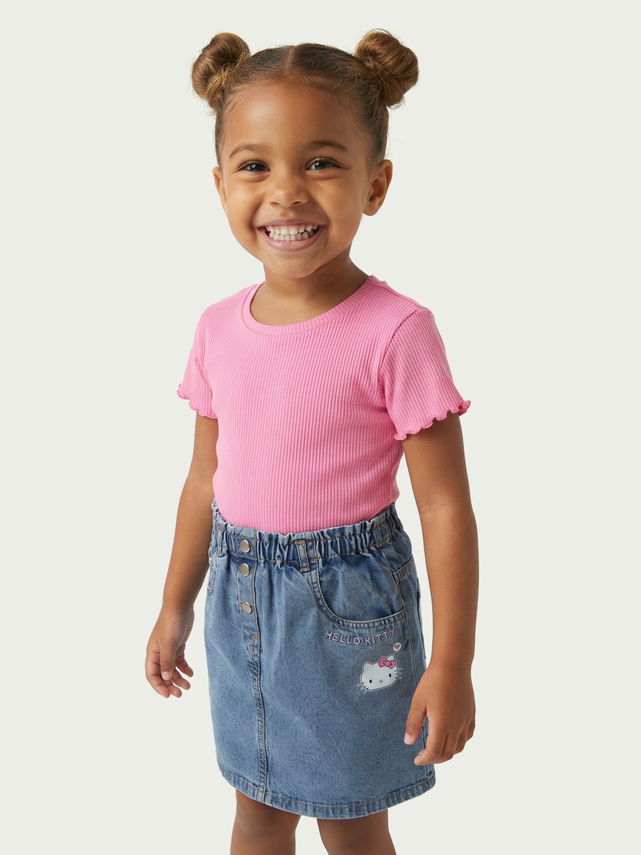 Mini Denim Skirt with Hello Kitty Print