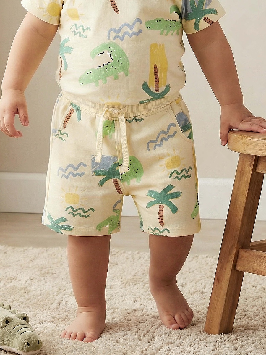 Elasticated Drawstring Waist Shorts with Alligator Print