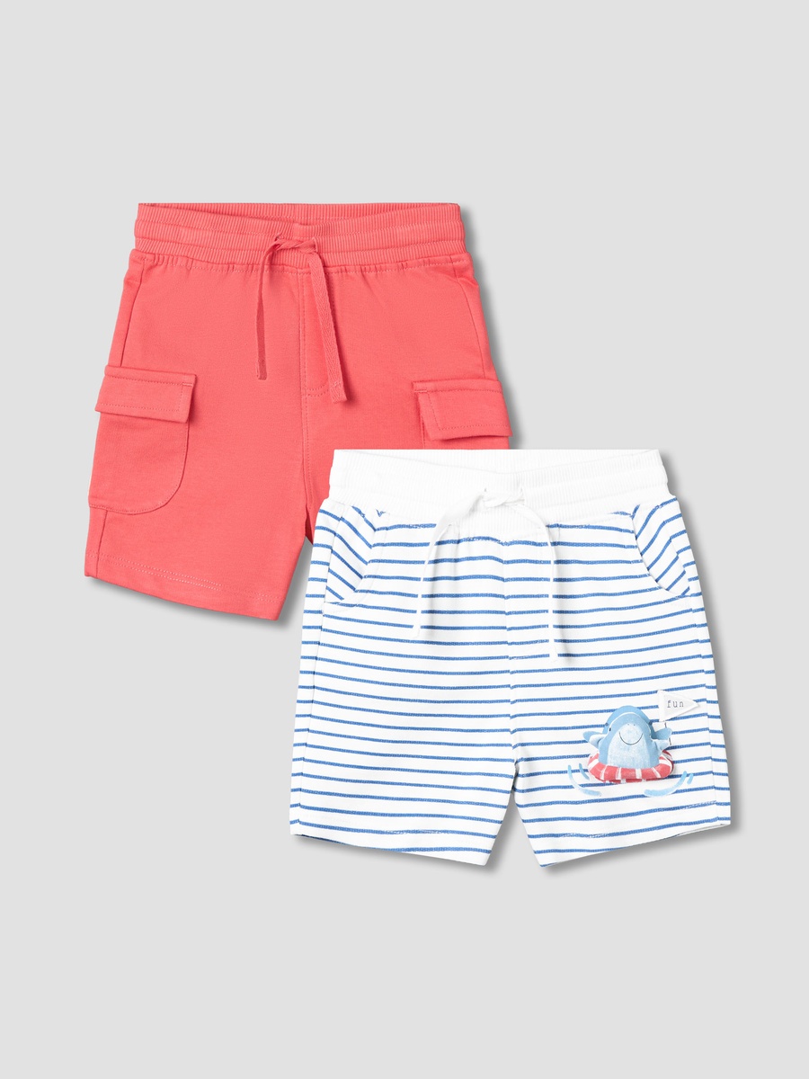 Pack of 2 Knee Length Drawstring Waist Shorts with Assorted Design