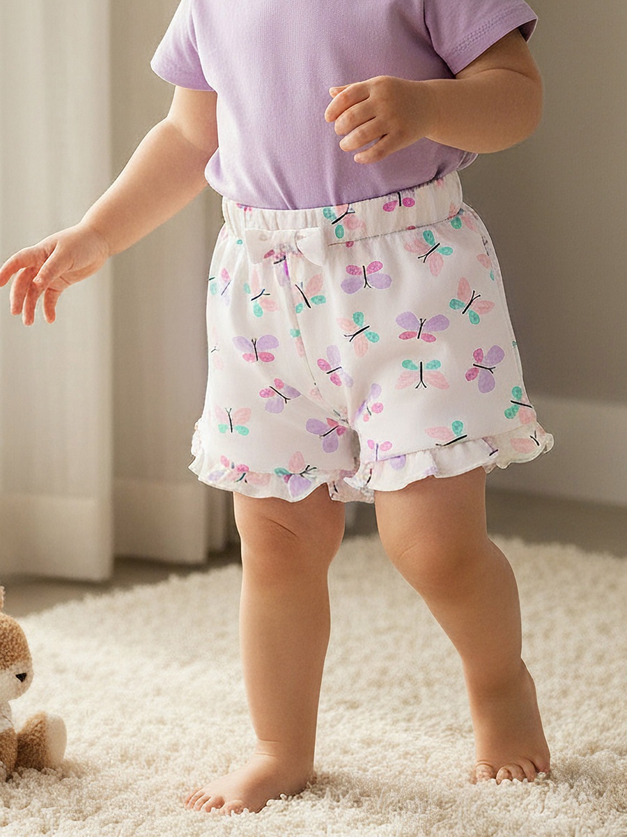 Elasticated Waist Shorts with Butterfly Print