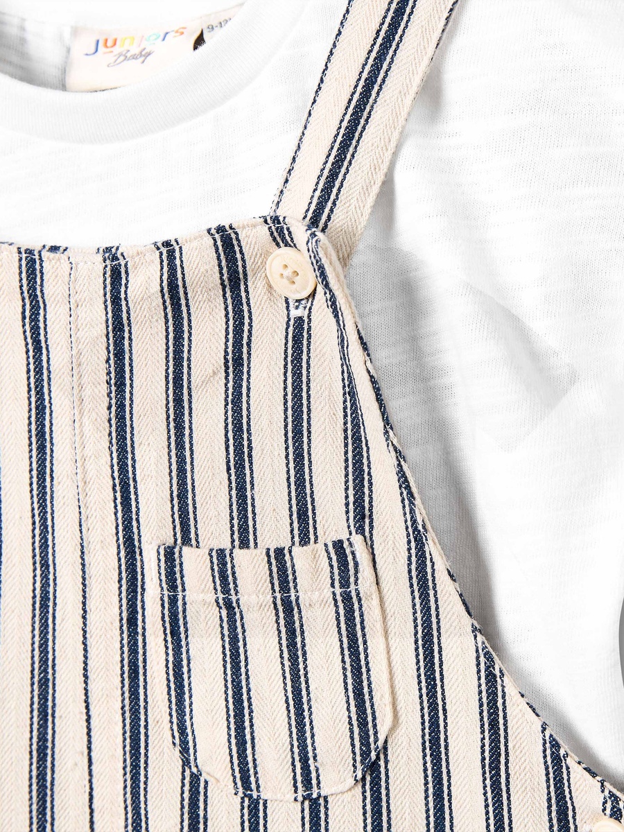 Crew Neck Short Sleeve T-Shirt and Dungaree Set with Pocket