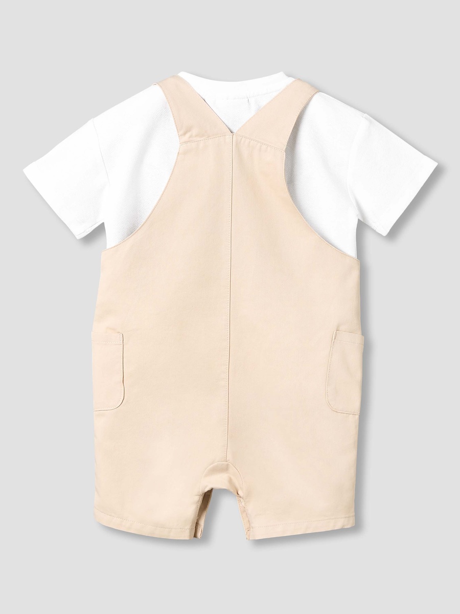 Crew Neck Short Sleeves T-Shirt and Dungaree Set with Pockets