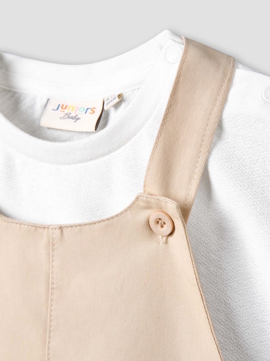 Crew Neck Short Sleeves T-Shirt and Dungaree Set with Pockets