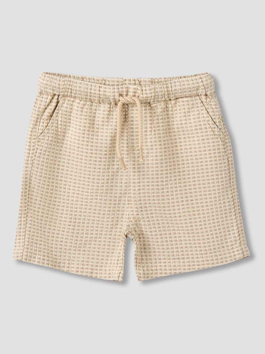 Collared Short Sleeve Shirt and Shorts Set with Waffle Texture