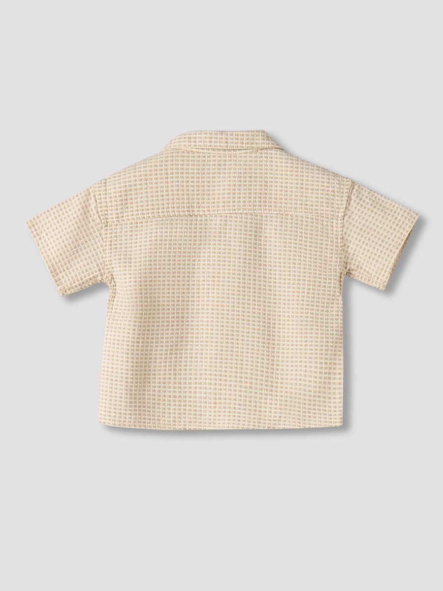 Collared Short Sleeve Shirt and Shorts Set with Waffle Texture