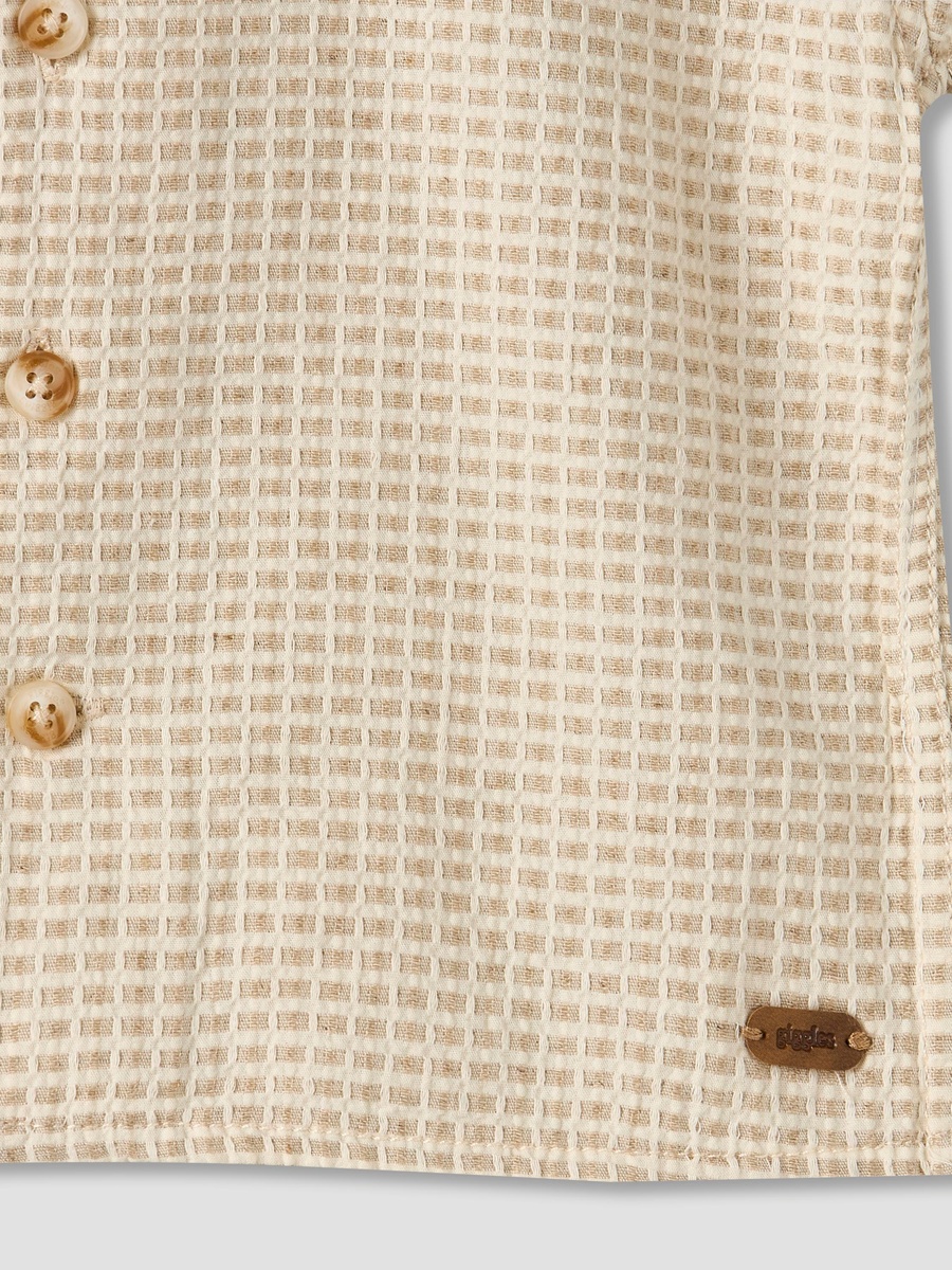 Collared Short Sleeve Shirt and Shorts Set with Waffle Texture
