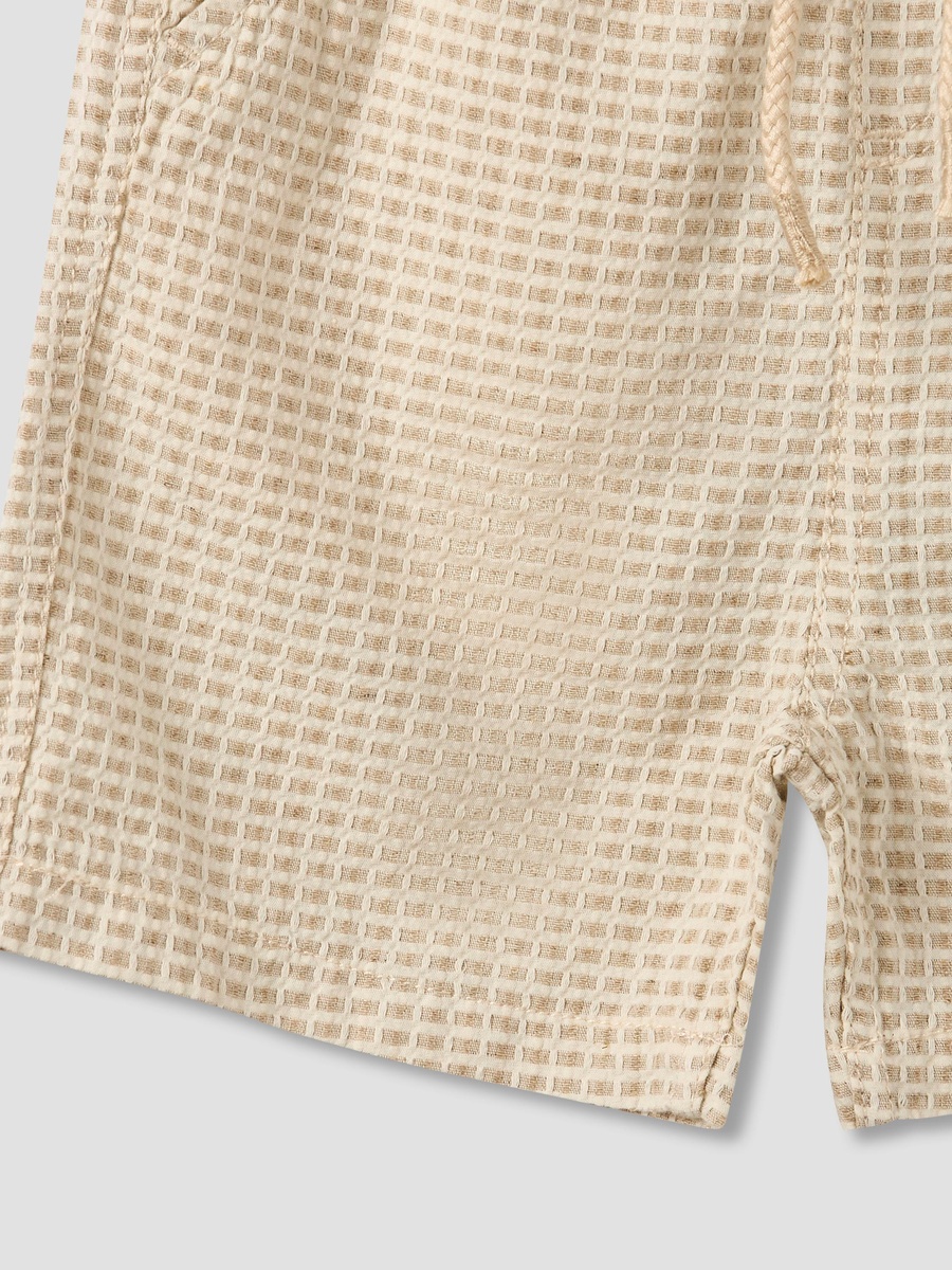 Collared Short Sleeve Shirt and Shorts Set with Waffle Texture