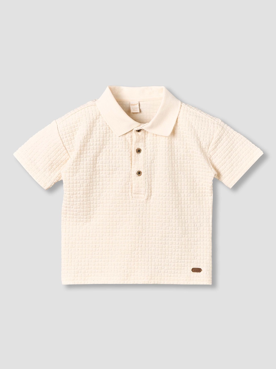 Collared Short Sleeve Polo T-Shirt and Shorts Set with Texture