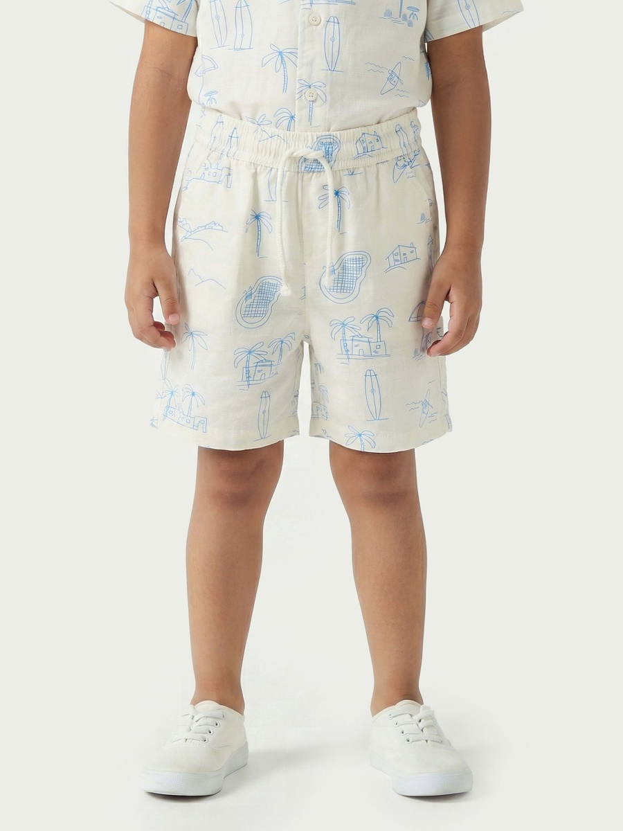 Collared Short Sleeves Shirt and Shorts Set with Print