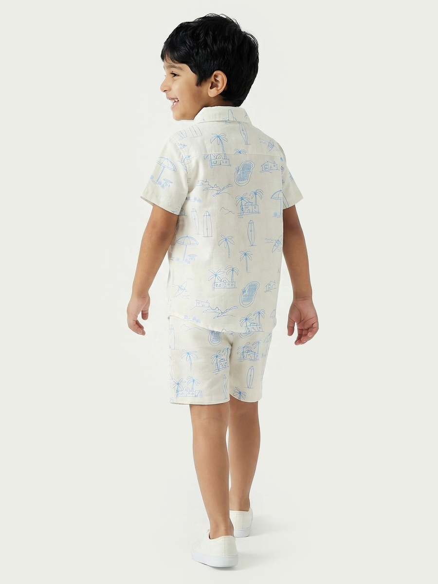 Collared Short Sleeves Shirt and Shorts Set with Print