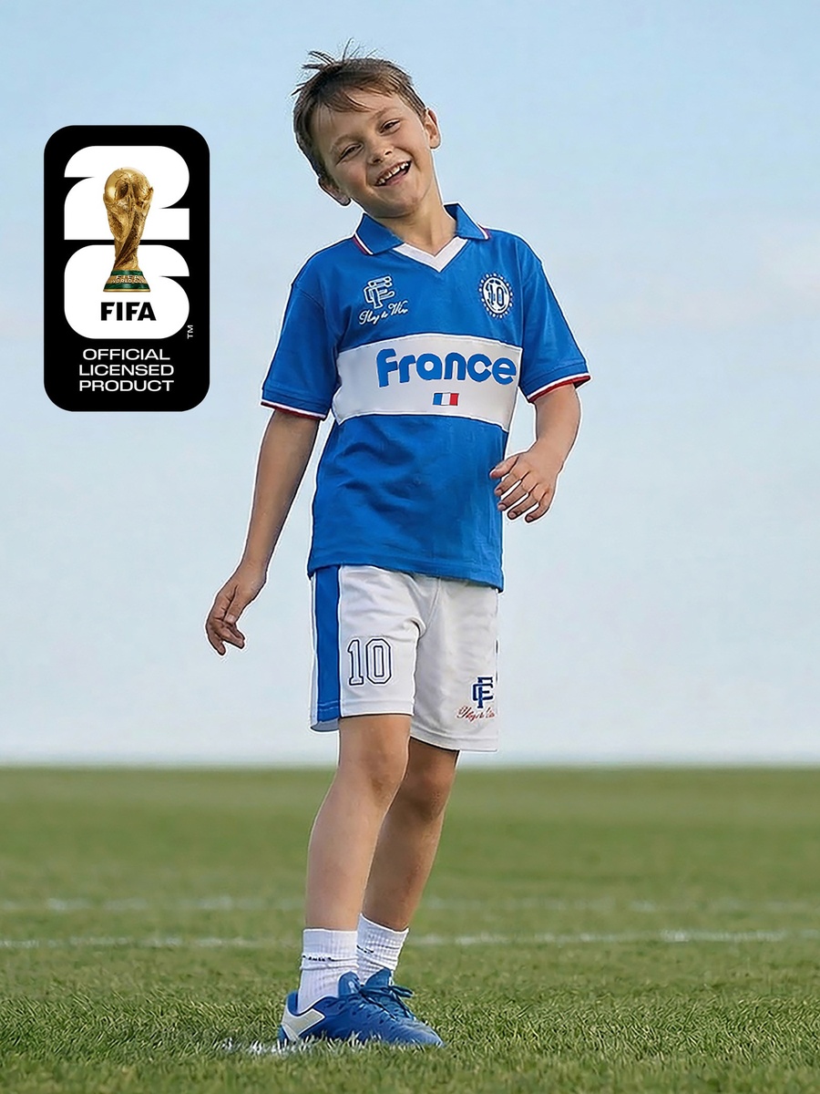 Collared Short Sleeves T-Shirt and Shorts Set with France Football Print