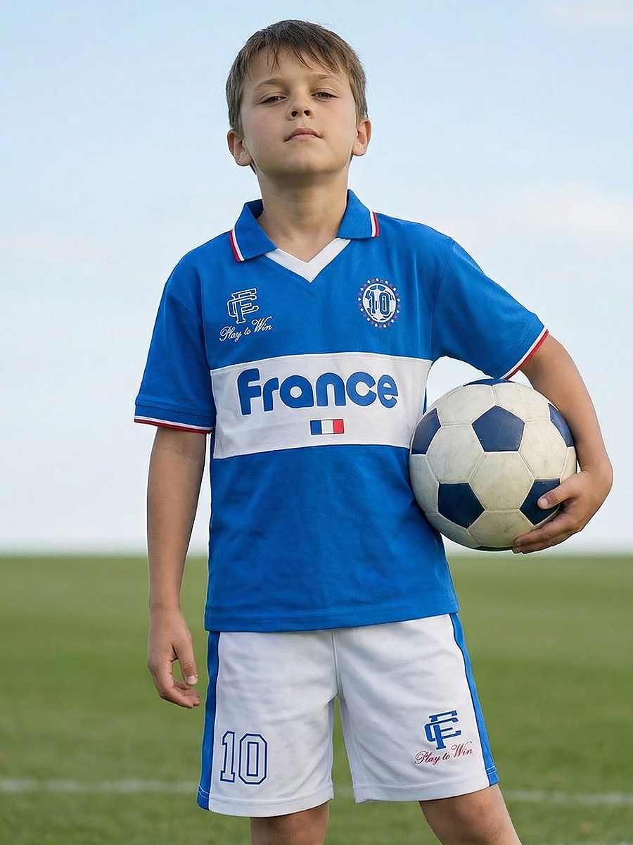 Collared Short Sleeves T-Shirt and Shorts Set with France Football Print