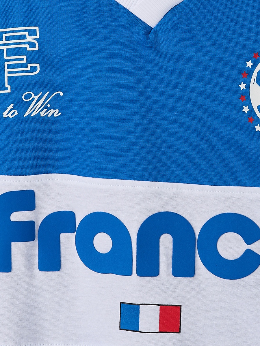 Collared Short Sleeves T-Shirt and Shorts Set with France Football Print