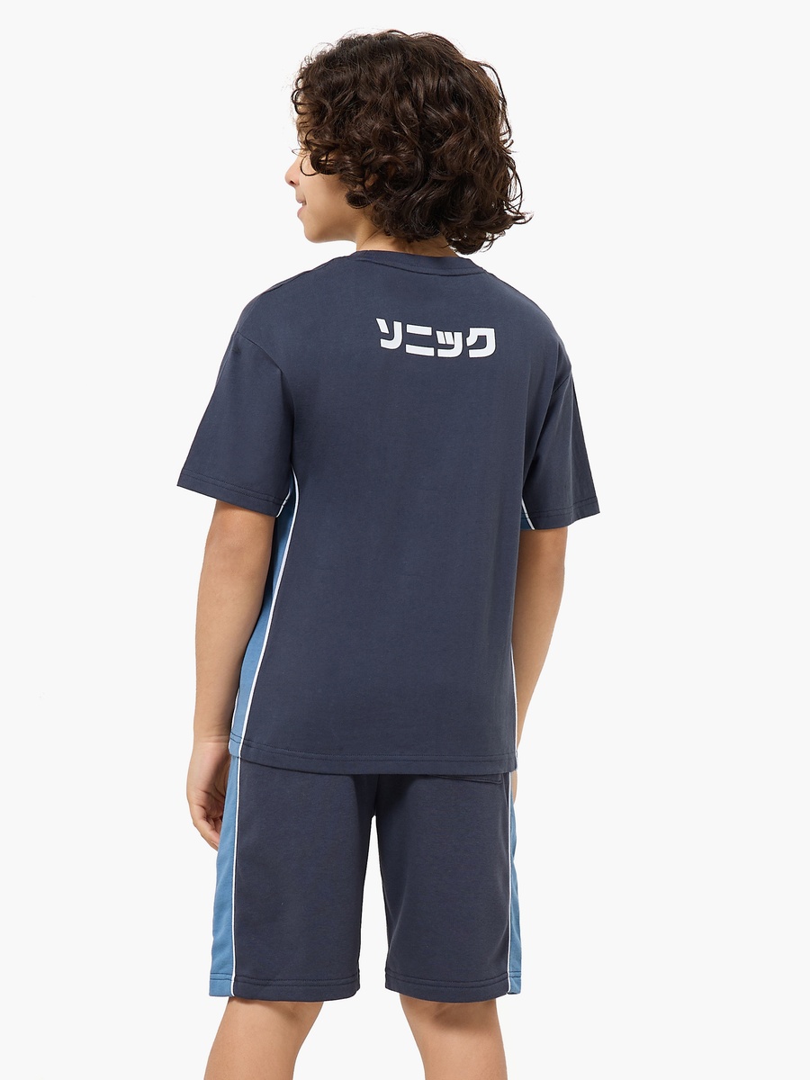 Round Neck Short Sleeves T-Shirt and Shorts Set with Sonic Print