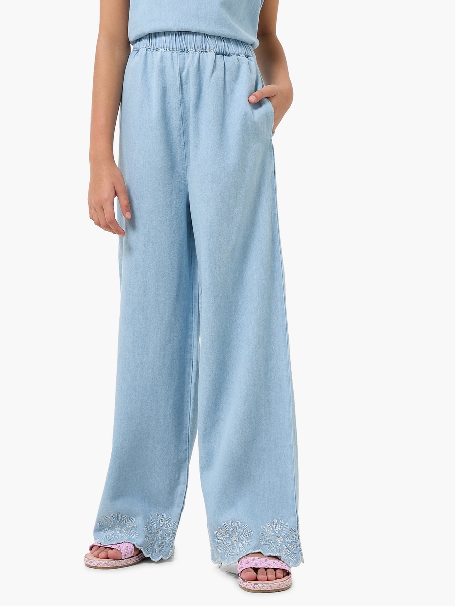 Crew Neck Sleeveless Top and Pants Set with Embroidery