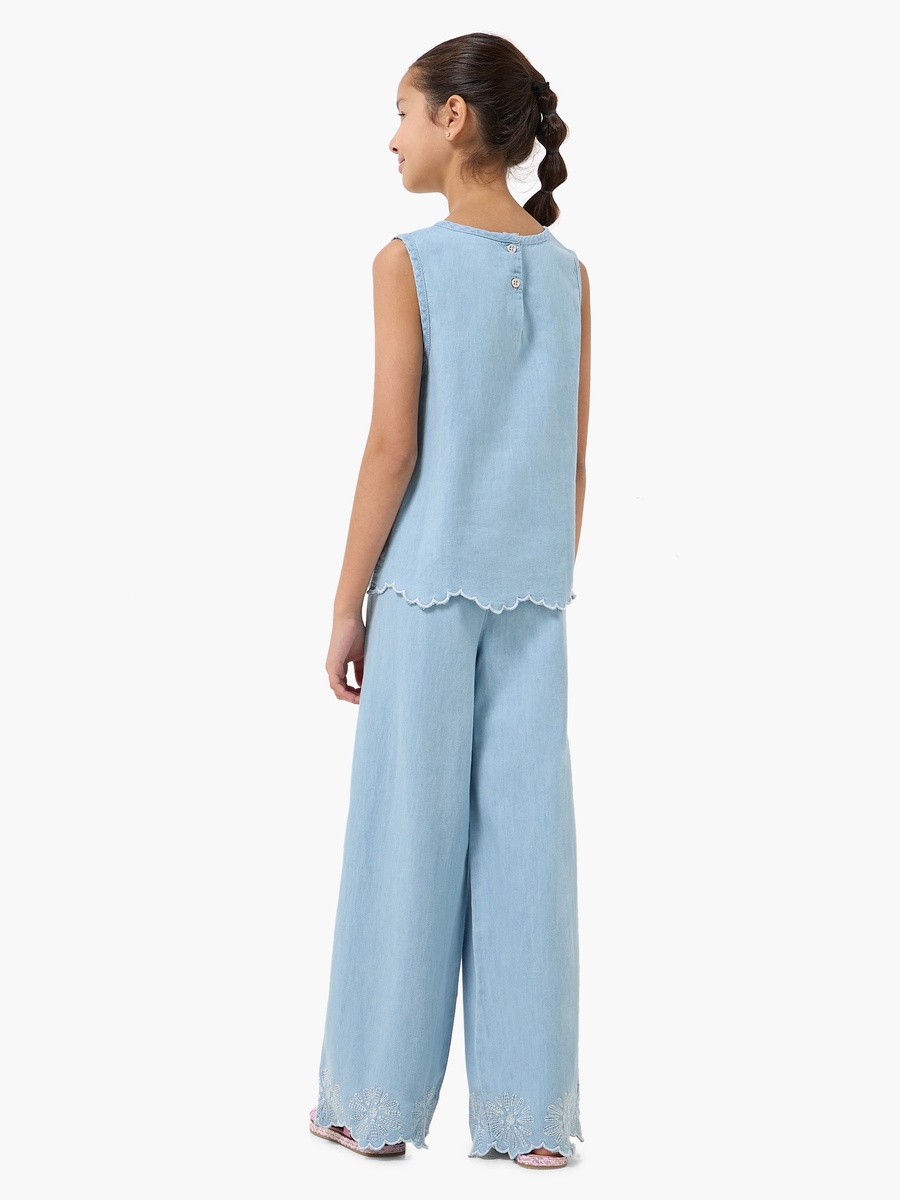 Crew Neck Sleeveless Top and Pants Set with Embroidery